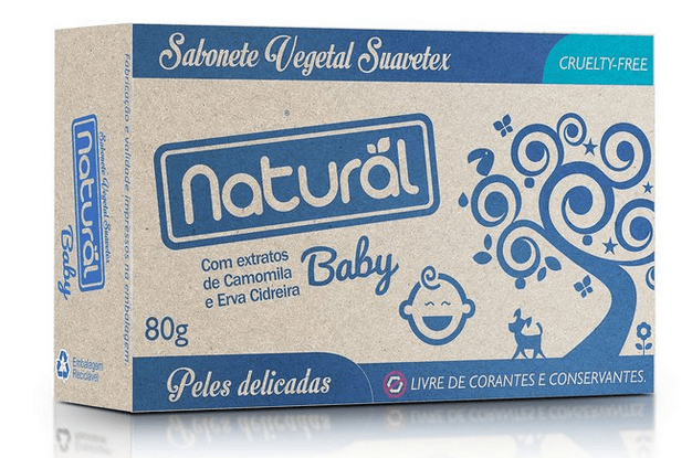 Sabonete Natural Suavetex Baby com Extratos de Camomila e Erva Cidreira 80g